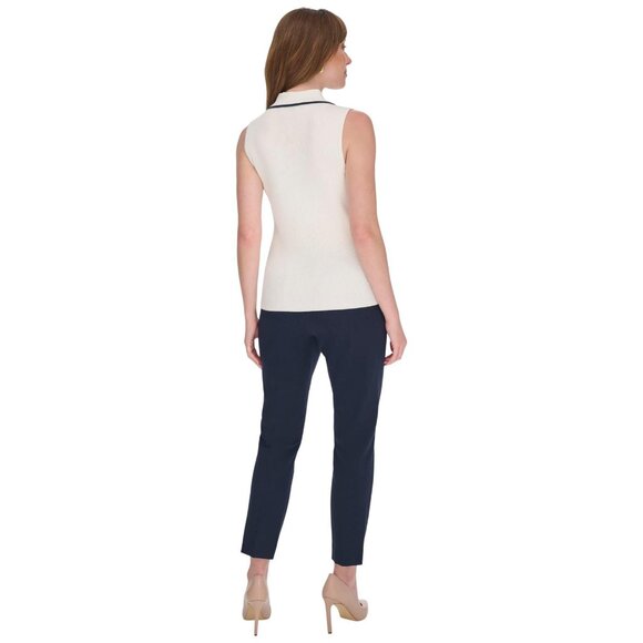NWT Tommy Hilfiger Rib Knit Sleeveless Polo Shirt Ivory White / Midnight XL - Picture 2 of 8